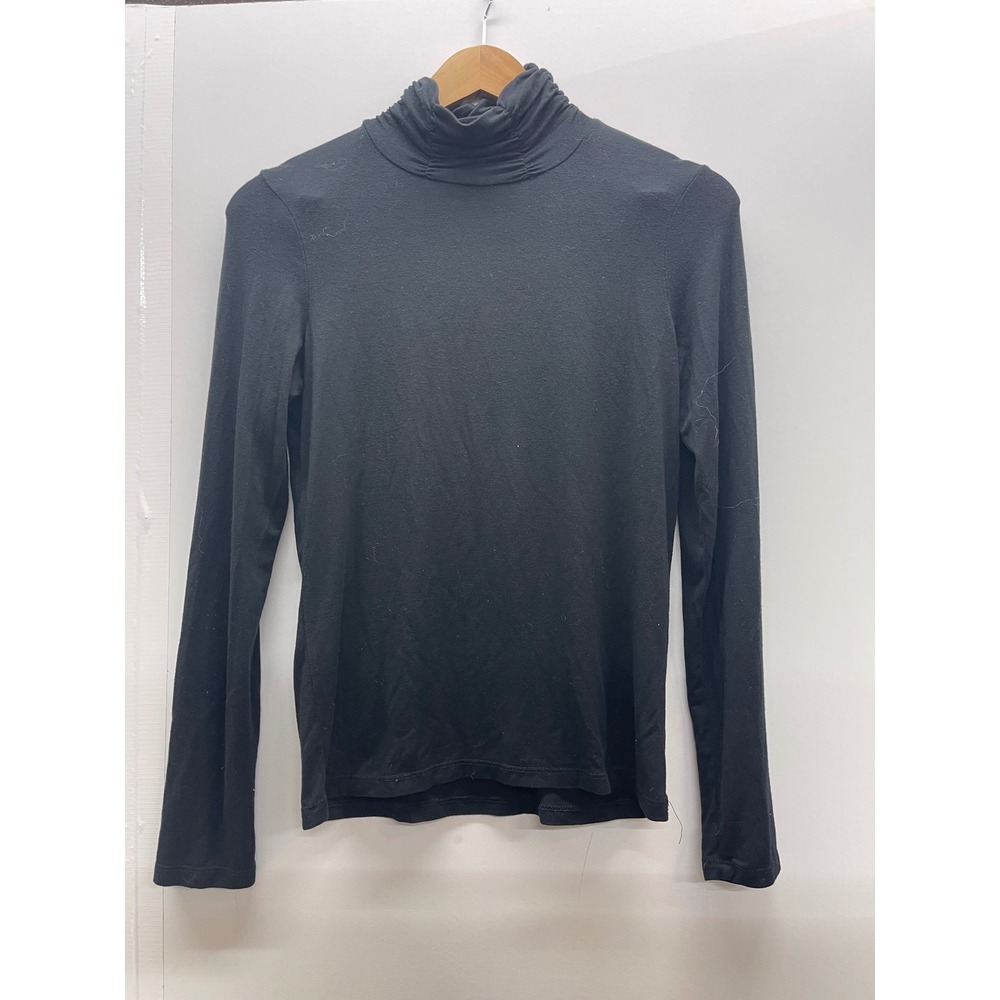 Jillian Nicole Black Ruched Mock Neck Long Sleeve Micromodal Top Small